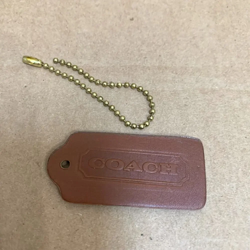 Authentic COACH Dark Brown Leather Vintage Lozenge Hang Tag Purse Charm 2.25" - Picture 1 of 7